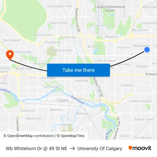 Wb Whitehorn Dr @ 49 St NE to University Of Calgary map