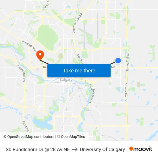 Sb Rundlehorn Dr @ 28 Av NE to University Of Calgary map