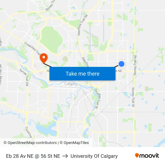Eb 28 Av NE @ 56 St NE to University Of Calgary map