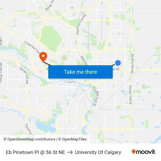 Eb Pinetown Pl @ 56 St NE to University Of Calgary map