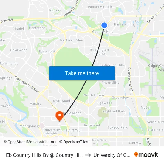 Eb Country Hills Bv @ Country Hills Dr NW to University Of Calgary map