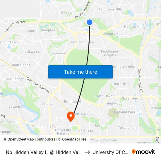 Nb Hidden Valley Li @ Hidden Valley Dr NW to University Of Calgary map