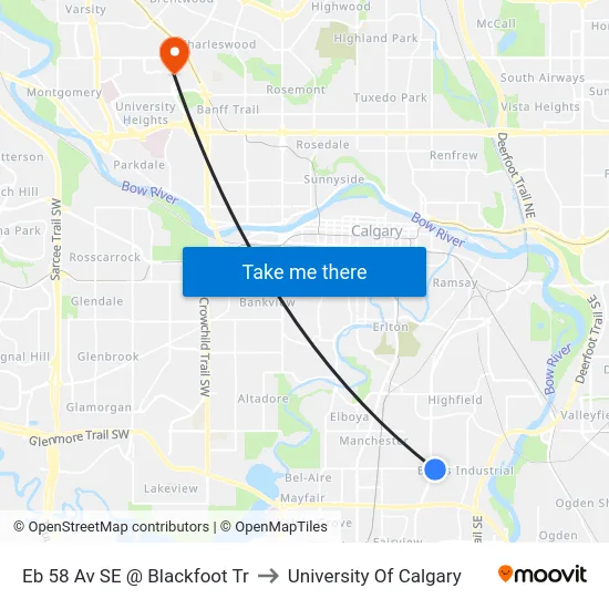 Eb 58 Av SE @ Blackfoot Tr to University Of Calgary map