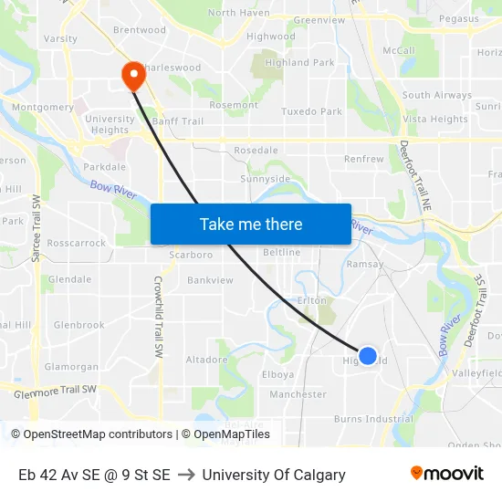 Eb 42 Av SE @ 9 St SE to University Of Calgary map