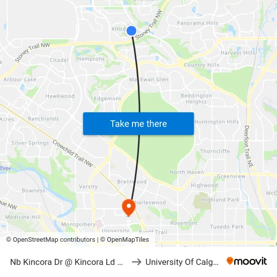 Nb Kincora Dr @ Kincora Ld NW to University Of Calgary map
