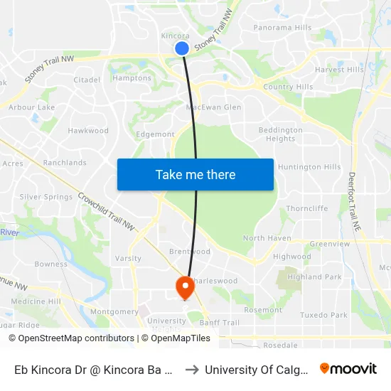 Eb Kincora Dr @ Kincora Ba NW to University Of Calgary map