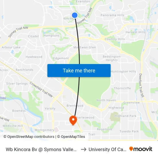 Wb Kincora Bv @ Symons Valley Rd NW to University Of Calgary map