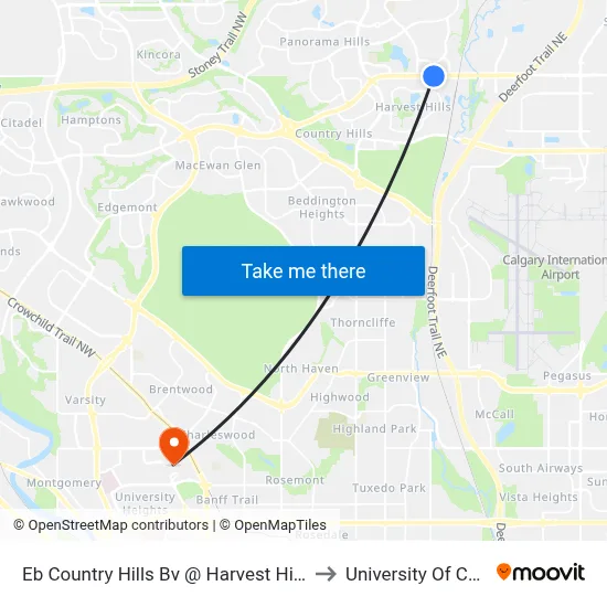Eb Country Hills Bv @ Harvest Hills Ga NE to University Of Calgary map