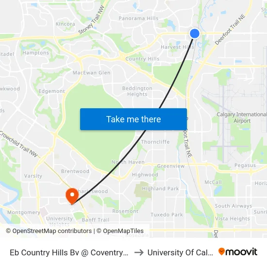 Eb Country Hills Bv @ Coventry Bv NE to University Of Calgary map