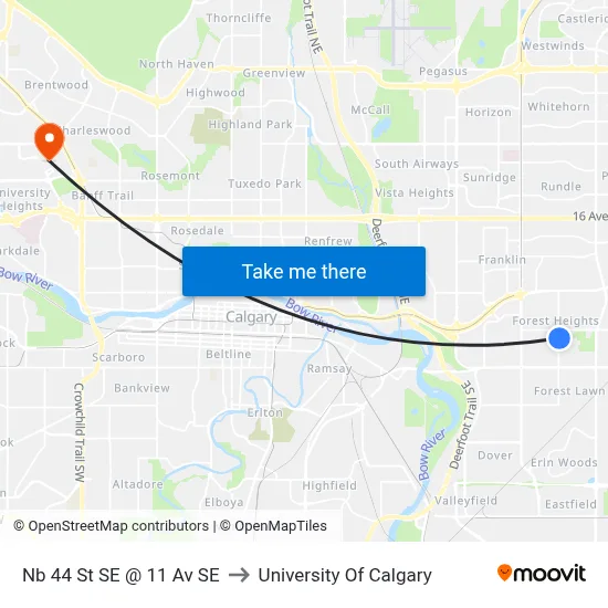 Nb 44 St SE @ 11 Av SE to University Of Calgary map