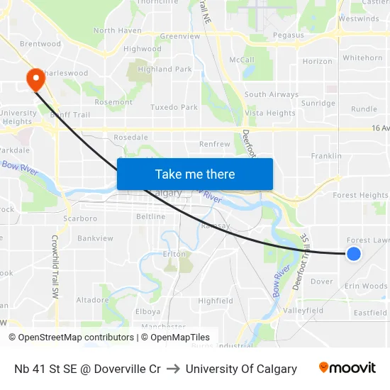 Nb 41 St SE @ Doverville Cr to University Of Calgary map