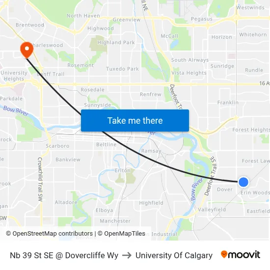 Nb 39 St SE @ Dovercliffe Wy to University Of Calgary map