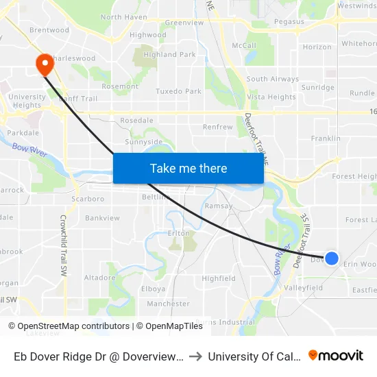 Eb Dover Ridge Dr @ Doverview Dr SE to University Of Calgary map