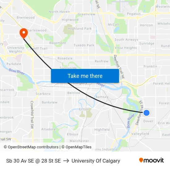 Sb 30 Av SE @ 28 St SE to University Of Calgary map