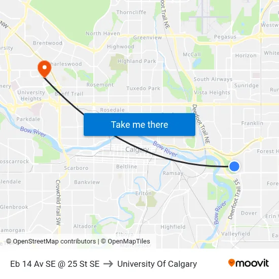 Eb 14 Av SE @ 25 St SE to University Of Calgary map