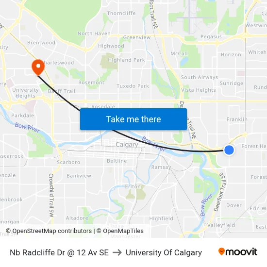 Nb Radcliffe Dr @ 12 Av SE to University Of Calgary map