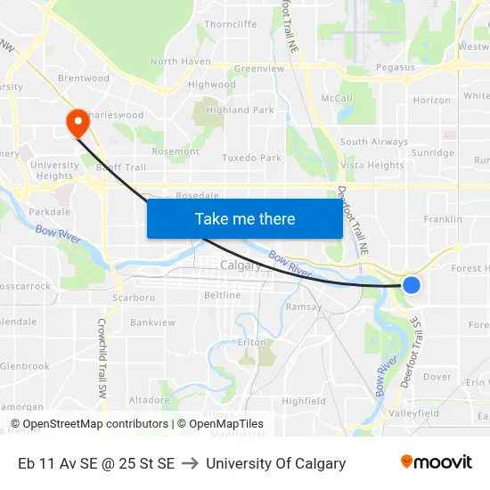 Eb 11 Av SE @ 25 St SE to University Of Calgary map