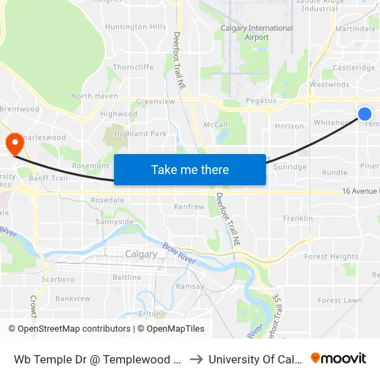 Wb Temple Dr @ Templewood Rd NE to University Of Calgary map