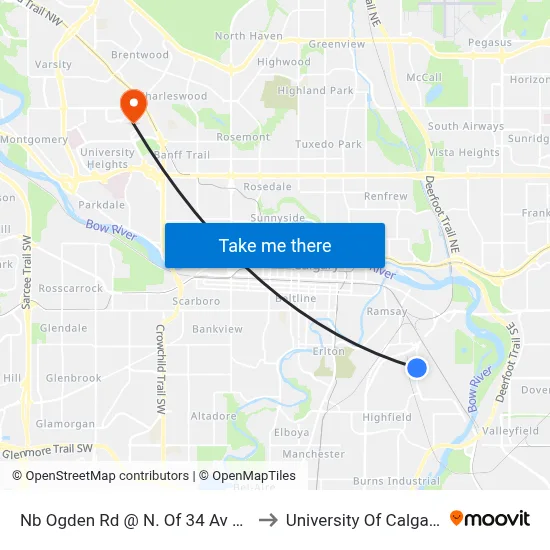 Nb Ogden Rd @ N. Of 34 Av SE to University Of Calgary map