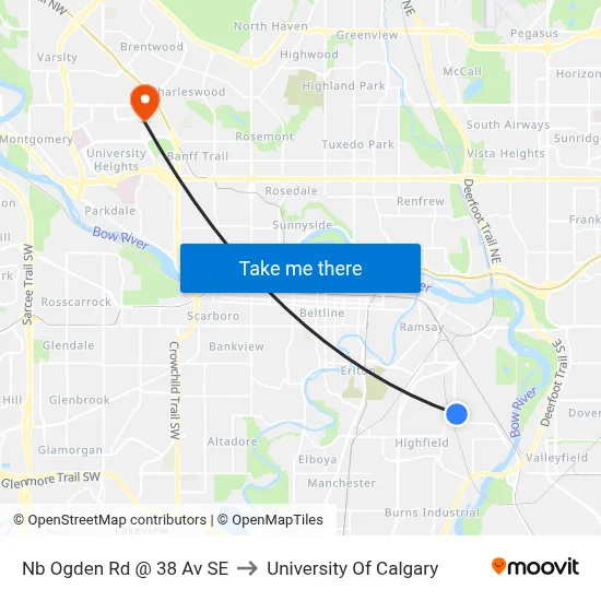 Nb Ogden Rd @ 38 Av SE to University Of Calgary map