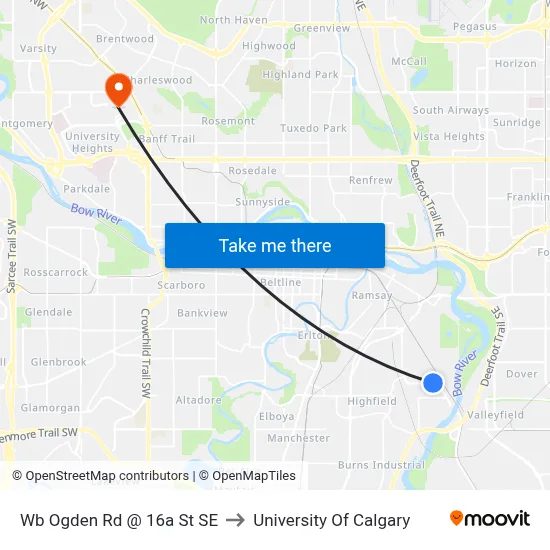 Wb Ogden Rd @ 16a St SE to University Of Calgary map