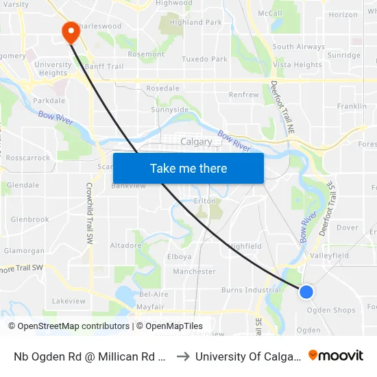 Nb Ogden Rd @ Millican Rd SE to University Of Calgary map