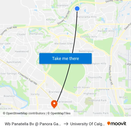 Wb Panatella Bv @ Panora Ga NW to University Of Calgary map