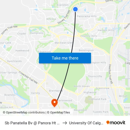 Sb Panatella Bv @ Panora Ht NW to University Of Calgary map