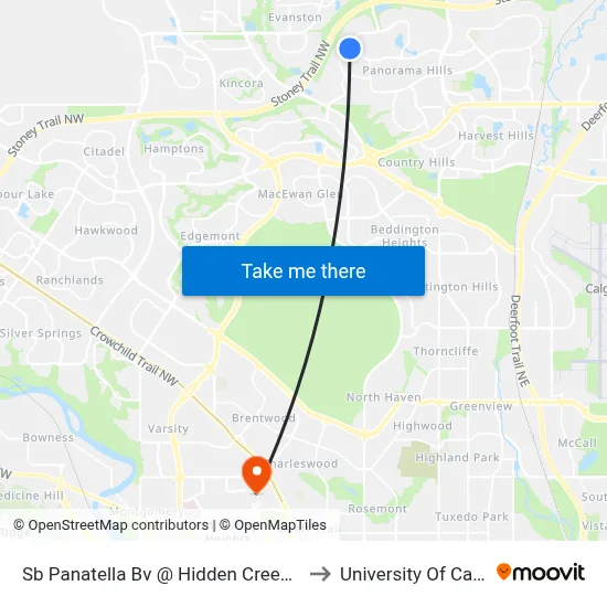 Sb Panatella Bv @ Hidden Creek Bv NW to University Of Calgary map