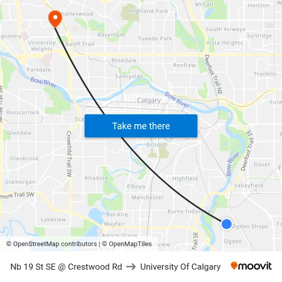 Nb 19 St SE @ Crestwood Rd to University Of Calgary map