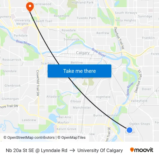 Nb 20a St SE @ Lynndale Rd to University Of Calgary map