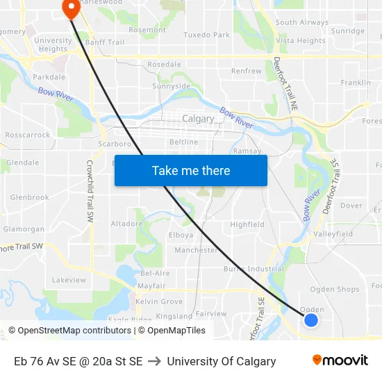 Eb 76 Av SE @ 20a St SE to University Of Calgary map