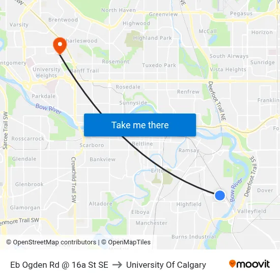 Eb Ogden Rd @ 16a St SE to University Of Calgary map
