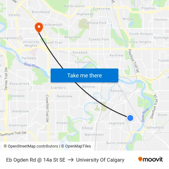 Eb Ogden Rd @ 14a St SE to University Of Calgary map