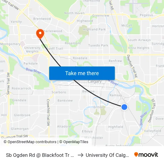 Sb Ogden Rd @ Blackfoot Tr SE to University Of Calgary map