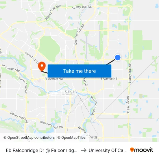 Eb Falconridge Dr @ Falconridge Cr NE to University Of Calgary map