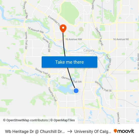 Wb Heritage Dr @ Churchill Dr SW to University Of Calgary map