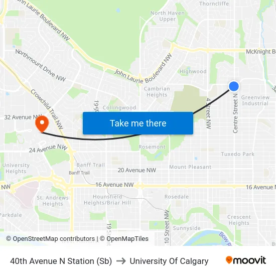 40th Avenue N Station (Sb) to University Of Calgary map