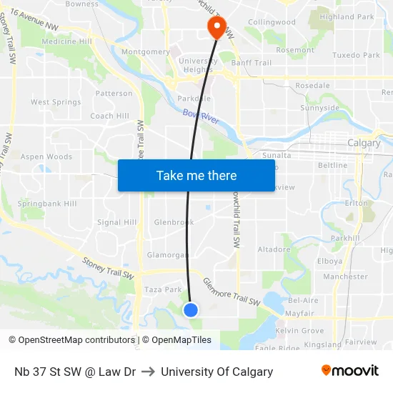 Nb 37 St SW @ Law Dr to University Of Calgary map