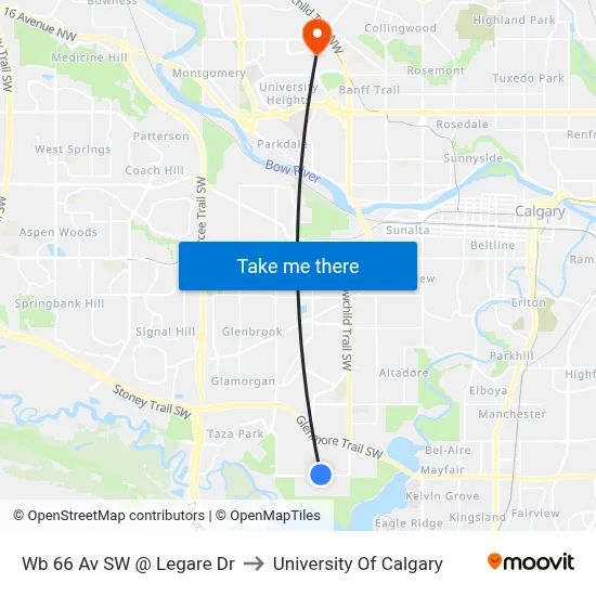 Wb 66 Av SW @ Legare Dr to University Of Calgary map