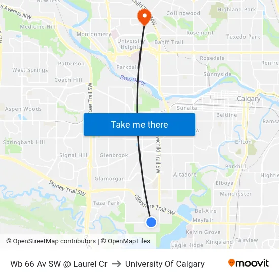 Wb 66 Av SW @ Laurel Cr to University Of Calgary map