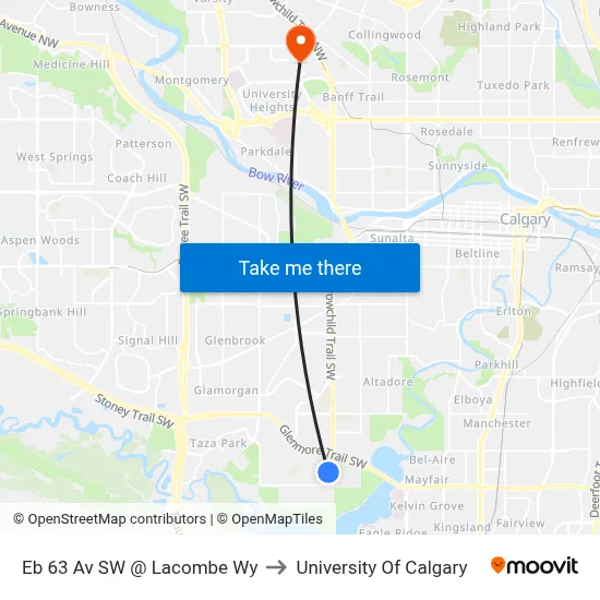 Eb 63 Av SW @ Lacombe Wy to University Of Calgary map