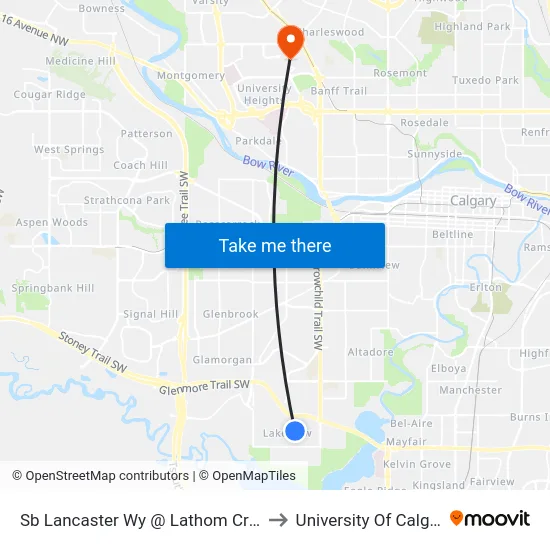 Sb Lancaster Wy @ Lathom Cr SW to University Of Calgary map