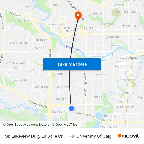 Sb Lakeview Dr @ La Salle Cr SW to University Of Calgary map