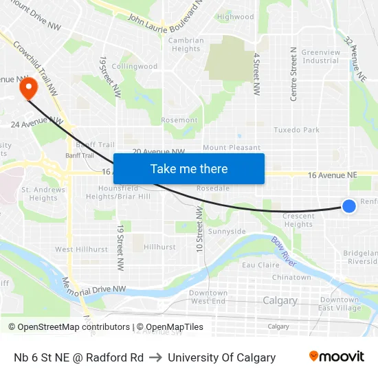 Nb 6 St NE @ Radford Rd to University Of Calgary map