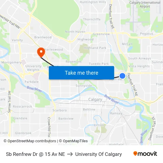 Sb Renfrew Dr @ 15 Av NE to University Of Calgary map