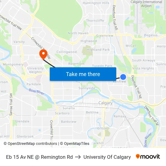 Eb 15 Av NE @ Remington Rd to University Of Calgary map