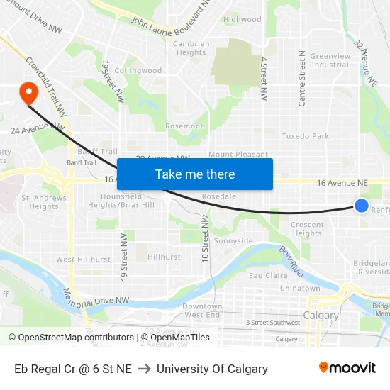 Eb Regal Cr @ 6 St NE to University Of Calgary map