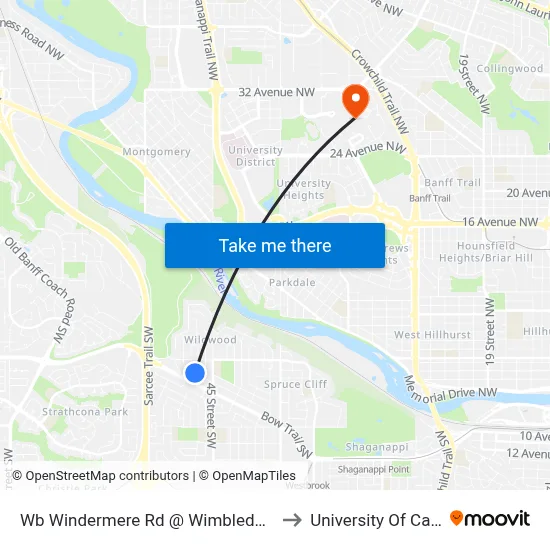 Wb Windermere Rd @ Wimbledon Cr SW to University Of Calgary map