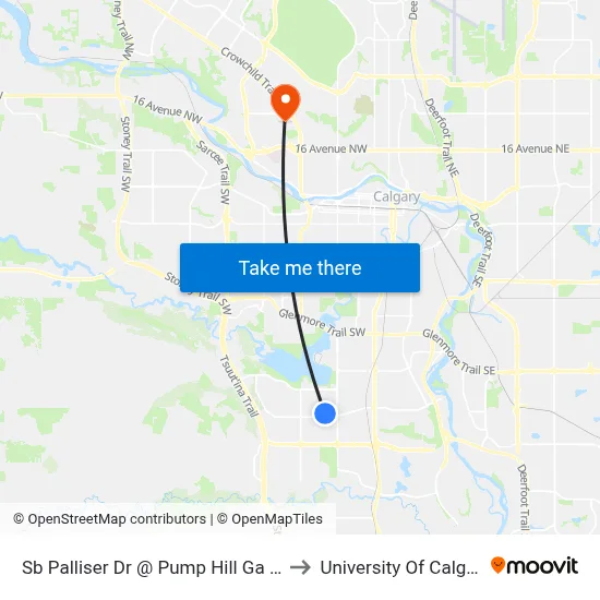 Sb Palliser Dr @ Pump Hill Ga SW to University Of Calgary map